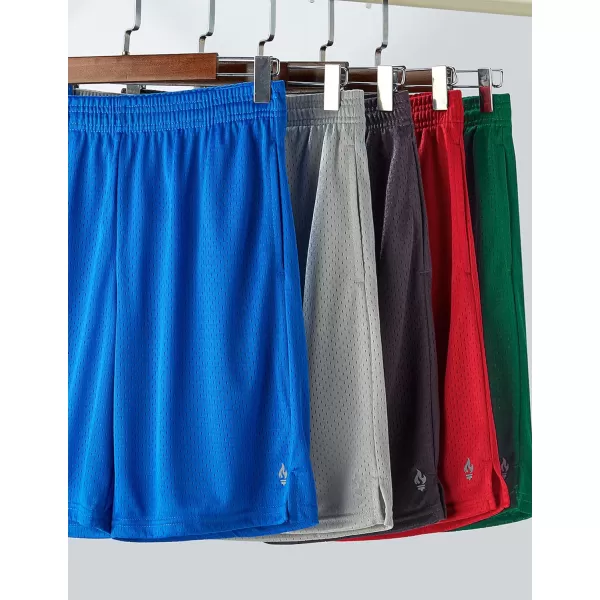 image5 Pack Boys Athletic Shorts Mesh Basketball Youth Apparel Kids Sports Active Gear with PocketsGrayBlueGreenCharcoalCrimson