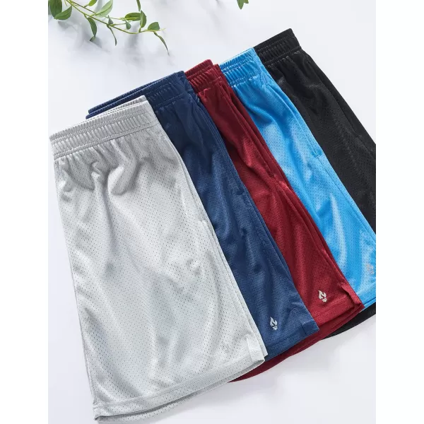 image5 Pack Boys Athletic Shorts Mesh Basketball Youth Apparel Kids Sports Active Gear with PocketsMaroonNavyGrayLight BlueBlack