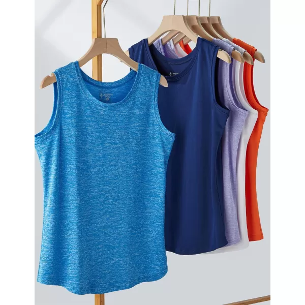 image5 Pack Wide Straps Womens Workout Tank Tops Athletic Sleeveless Shirts for Women Ladies Exercise Tops for Yoga TennisLilacWhiteTangerineNavy BlueTeal Blue