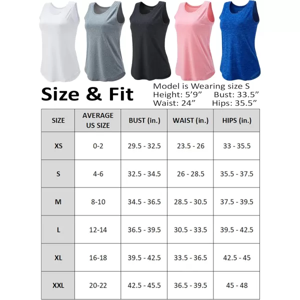 image5 Pack Wide Straps Womens Workout Tank Tops Athletic Sleeveless Shirts for Women Ladies Exercise Tops for Yoga TennisSet 1 PinkBlackWhiteGrayNavy