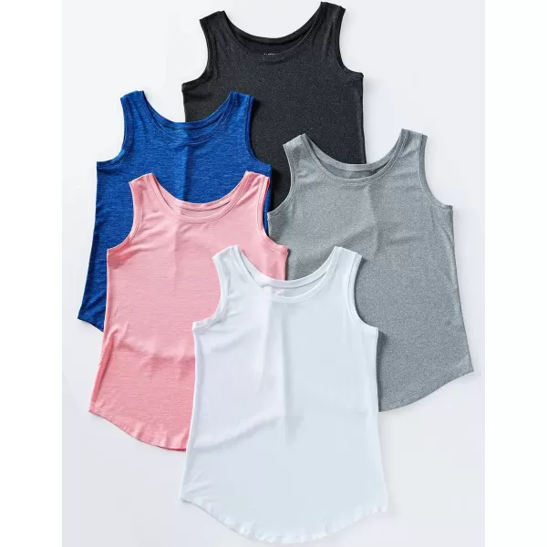 image5 Pack Wide Straps Womens Workout Tank Tops Athletic Sleeveless Shirts for Women Ladies Exercise Tops for Yoga TennisSet 1 PinkBlackWhiteGrayNavy