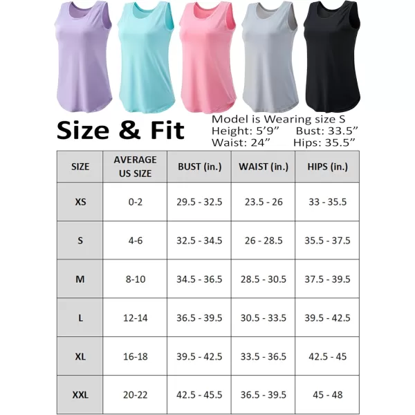 image5 Pack Wide Straps Womens Workout Tank Tops Athletic Sleeveless Shirts for Women Ladies Exercise Tops for Yoga TennisSet 2 LavenderBluePinkBlackLight Gray