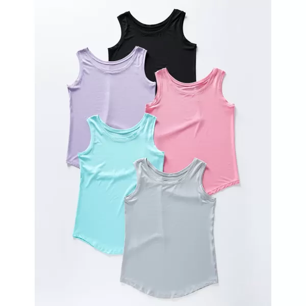 image5 Pack Wide Straps Womens Workout Tank Tops Athletic Sleeveless Shirts for Women Ladies Exercise Tops for Yoga TennisSet 2 LavenderBluePinkBlackLight Gray