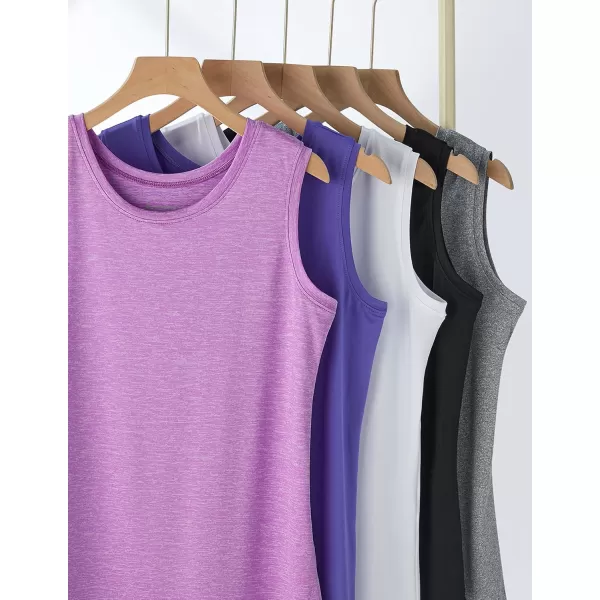 image5 Pack Wide Straps Womens Workout Tank Tops Athletic Sleeveless Shirts for Women Ladies Exercise Tops for Yoga TennisVioletGrayBlackWhiteLight Lavender