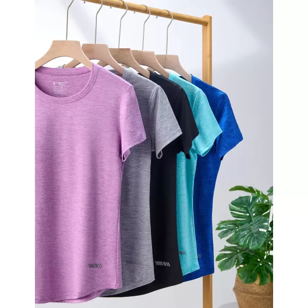 image5 Pack Womens Dry Fit Short Sleeve T Shirts Athletic Workout Tee Tops for Gym Yoga RunningBlueGrayBlackAquaLight Lavender