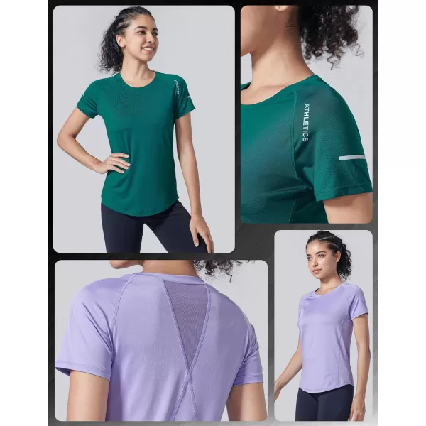 image5 Pack Womens Dry Fit Short Sleeve T Shirts Athletic Workout Tee Tops for Gym Yoga RunningCamoGrayLilacGradientDark Teal