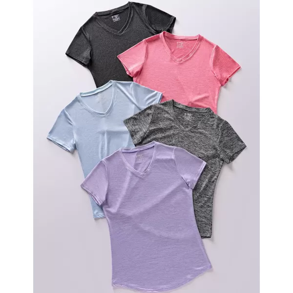 image5 Pack Womens Dry Fit Short Sleeve T Shirts Athletic Workout Tee Tops for Gym Yoga RunningPinkLavenderBaby BlueGrayBlack