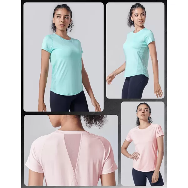 image5 Pack Womens Dry Fit Short Sleeve T Shirts Athletic Workout Tee Tops for Gym Yoga RunningPinkWhiteBlackPurpleTurquois