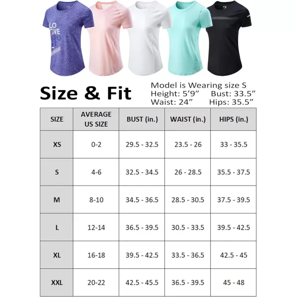 image5 Pack Womens Dry Fit Short Sleeve T Shirts Athletic Workout Tee Tops for Gym Yoga RunningPinkWhiteBlackPurpleTurquois