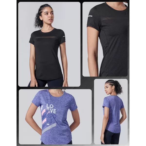 image5 Pack Womens Dry Fit Short Sleeve T Shirts Athletic Workout Tee Tops for Gym Yoga RunningPinkWhiteBlackPurpleTurquois