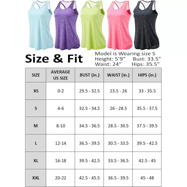 image5 Pack Womens Workout Tops Athletic Racerback Tank Tops for Women Mesh Sleeveless Shirts Yoga for Gym RunningHeather Baby BlueLime YellowPurpleRedCharcoal