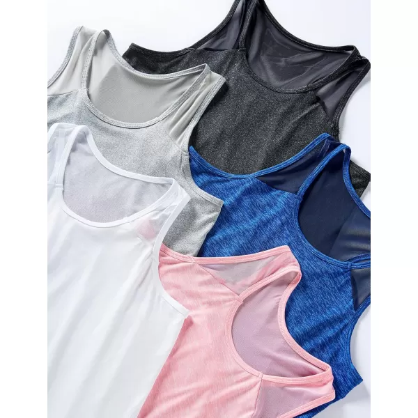 image5 Pack Womens Workout Tops Athletic Racerback Tank Tops for Women Mesh Sleeveless Shirts Yoga for Gym RunningWhiteHeather PinkGrayNavyBlack