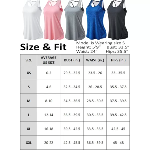 image5 Pack Womens Workout Tops Athletic Racerback Tank Tops for Women Mesh Sleeveless Shirts Yoga for Gym RunningWhiteHeather PinkGrayNavyBlack