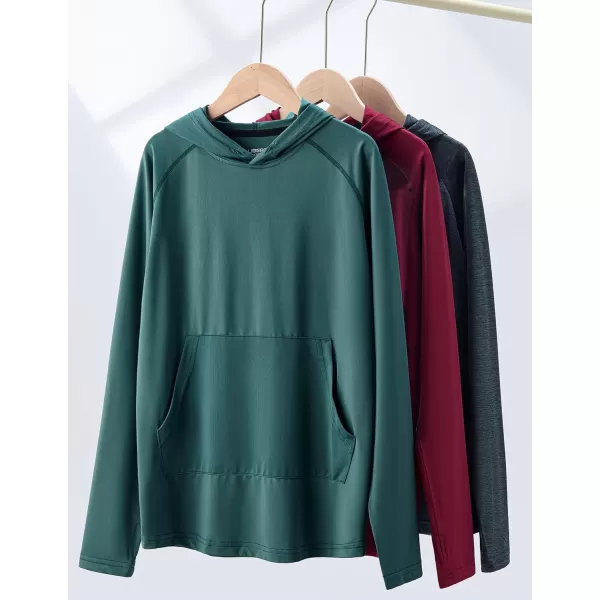 imageLiberty Imports 3 Pack Youth Boys Teen Active Long Sleeve Hoodie Sweatshirts  Athletic DryFit Hooded Pullover ShirtsCharcoalMaroonSage Green