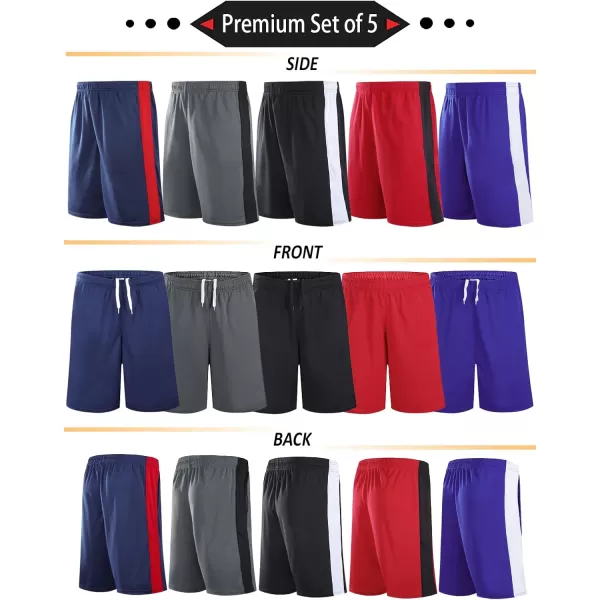 imageLiberty Imports 5 Pack Big Boys Youth Athletic Mesh Basketball Shorts with Pockets Quick Dry ActivewearNavyGrayBlackRoyalRed