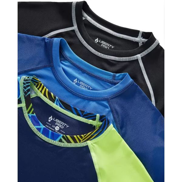 imageLiberty Pro 3 Pack Boys UPF 50 Rash Guard Long Sleeve Swim Shirts Quick Dry UV Protection Swimwear for KidsBlueNavyBlack