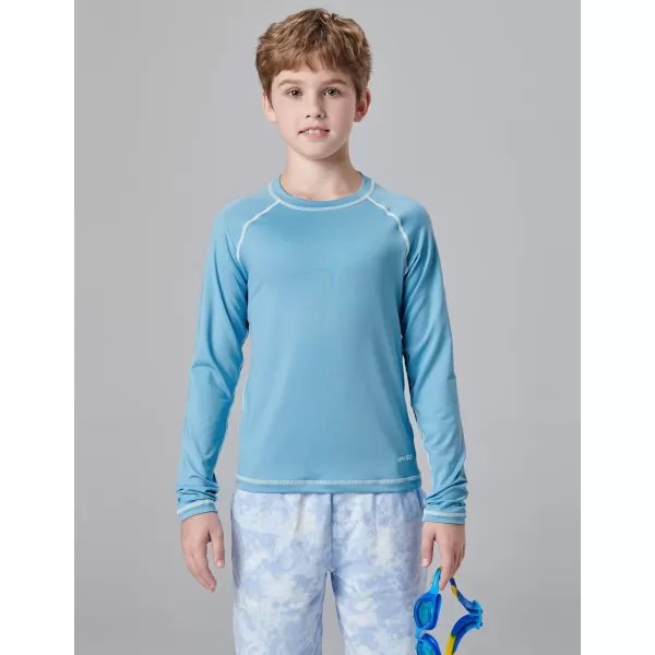 imageLiberty Pro 3 Pack Boys UPF 50 Rash Guard Long Sleeve Swim Shirts Quick Dry UV Protection Swimwear for KidsOrangeLight BlueMidnight Navy