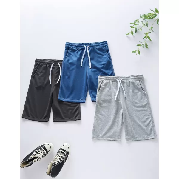 imageLiberty Pro 3Pack Youth Boys Sweat Shorts Athletic Casual Jogger Shorts with Pockets Terry Cloth Performance ActivewearGrayCharcoalBlue