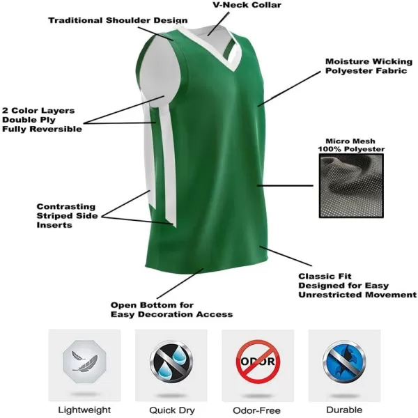 imageYouth Boys Reversible Mesh Performance Athletic Basketball Jerseys Blank Team Uniforms for Sports ScrimmageGreenWhite