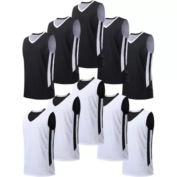 image10 Pack Youth Boys Reversible Mesh Performance Athletic Basketball Jerseys Blank Team Uniforms for Sports Scrimmage BulkBlack  White 10pack