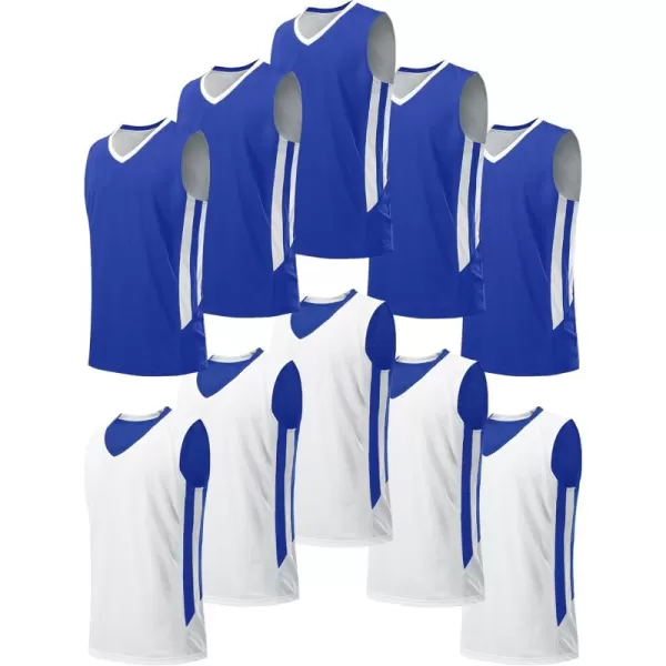 image10 Pack Youth Boys Reversible Mesh Performance Athletic Basketball Jerseys Blank Team Uniforms for Sports Scrimmage BulkBlue  White 10pack