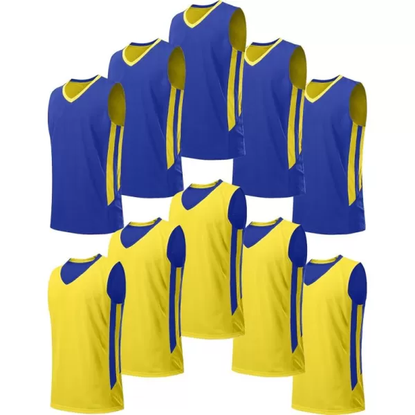 image10 Pack Youth Boys Reversible Mesh Performance Athletic Basketball Jerseys Blank Team Uniforms for Sports Scrimmage BulkBlueYellow 10pack