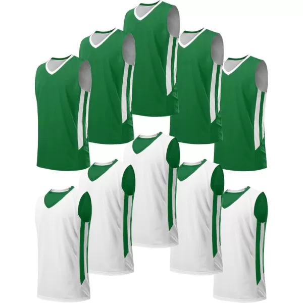 image10 Pack Youth Boys Reversible Mesh Performance Athletic Basketball Jerseys Blank Team Uniforms for Sports Scrimmage BulkGreenWhite 10pack