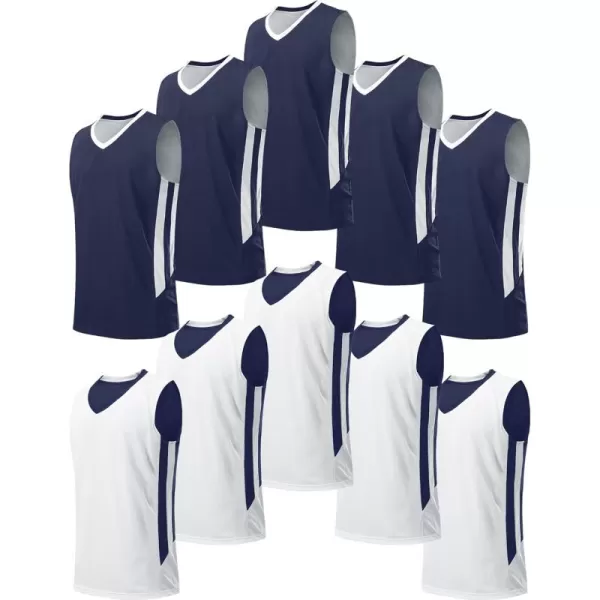 image10 Pack Youth Boys Reversible Mesh Performance Athletic Basketball Jerseys Blank Team Uniforms for Sports Scrimmage BulkNavyWhite 10pack