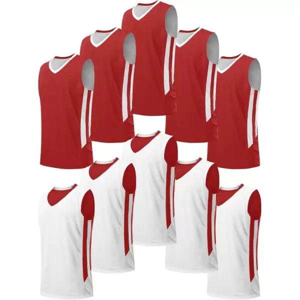 image10 Pack Youth Boys Reversible Mesh Performance Athletic Basketball Jerseys Blank Team Uniforms for Sports Scrimmage BulkRed  White 10pack