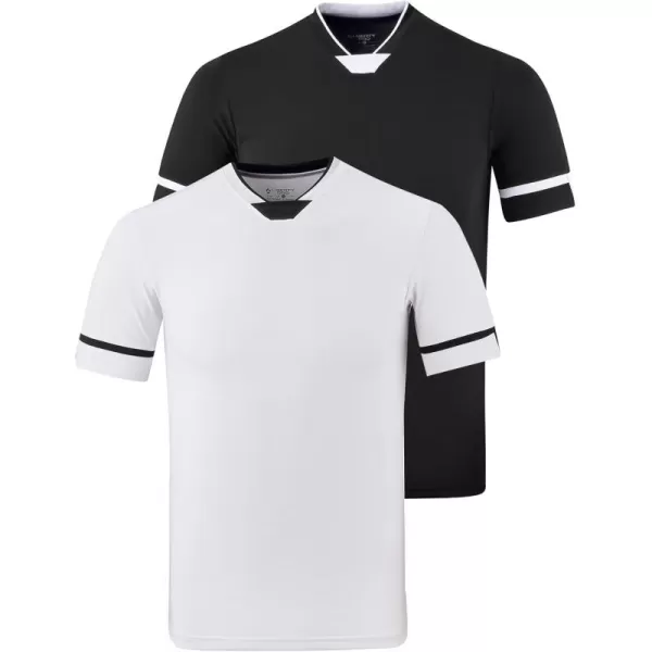 image2 Pack Youth Boys Soccer Jerseys Black White Training Shirts for Kids Dry Fit Athletic Performance Short Sleeve TeesBlackWhite