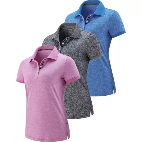 image3 Pack Womens Athletic Dry Fit Polo Shirts Wicking Short Sleeve Collared Golf T Shirt Tennis TopsBluePinkCharcoal