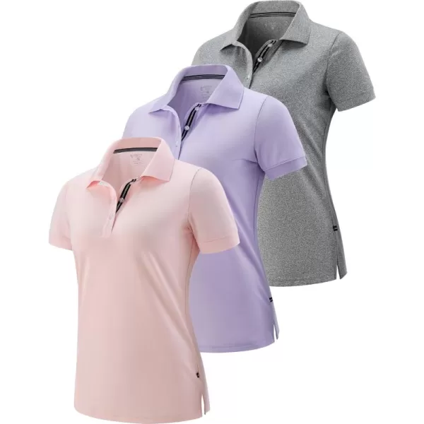 image3 Pack Womens Athletic Dry Fit Polo Shirts Wicking Short Sleeve Collared Golf T Shirt Tennis TopsGrayLavenderLight Pink