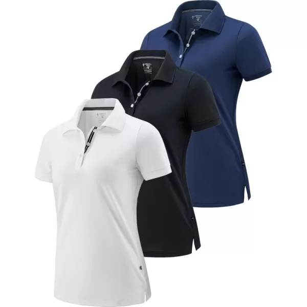 image3 Pack Womens Athletic Dry Fit Polo Shirts Wicking Short Sleeve Collared Golf T Shirt Tennis TopsNavyBlackWhite