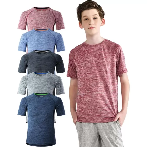 image5 Pack Boys Athletic Shirts Youth Activewear Dry Fit Tshirts for Kids Short Sleeve Tees Bulk Athletic Performance ClothingHeather NavyGrayCharcoalBlueMaroon