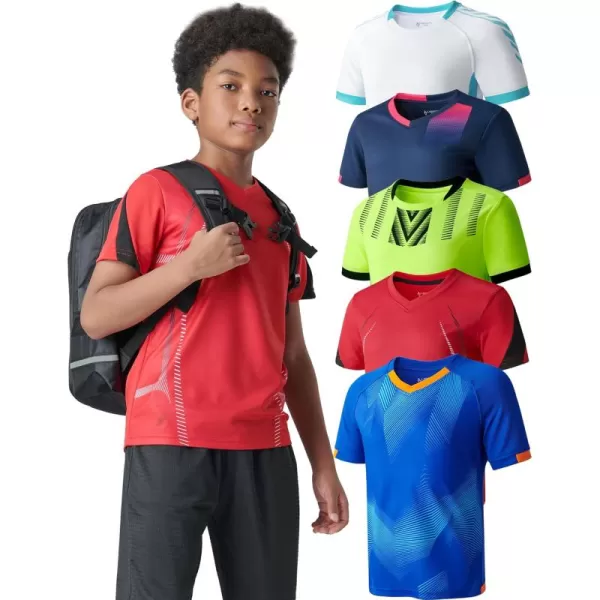 image5 Pack Boys Athletic Shirts Youth Activewear Dry Fit Tshirts for Kids Short Sleeve Tees Bulk Athletic Performance ClothingRedBlueNavyWhiteLime Yellow