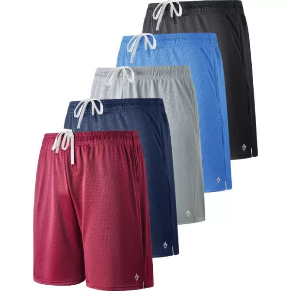 image5 Pack Boys Athletic Shorts Mesh Basketball Youth Apparel Kids Sports Active Gear with PocketsMaroonNavyGrayLight BlueBlack