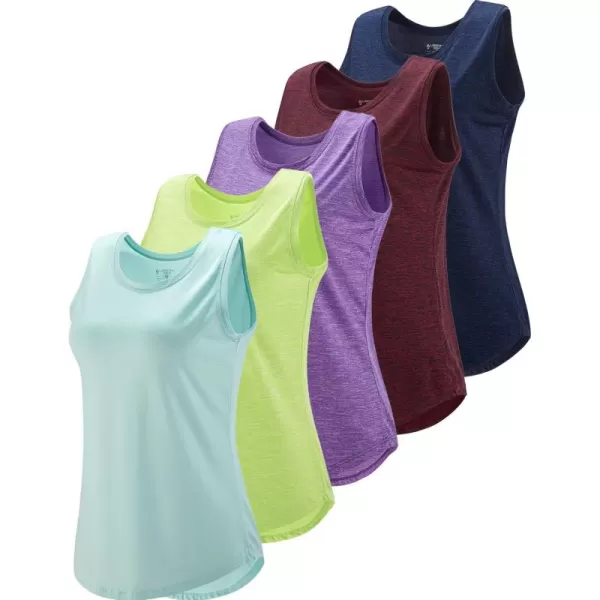 image5 Pack Wide Straps Womens Workout Tank Tops Athletic Sleeveless Shirts for Women Ladies Exercise Tops for Yoga TennisNavyPurpleMaroonBaby BlueNeon Yellow