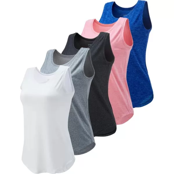 image5 Pack Wide Straps Womens Workout Tank Tops Athletic Sleeveless Shirts for Women Ladies Exercise Tops for Yoga TennisSet 1 PinkBlackWhiteGrayNavy