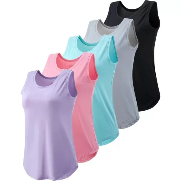 image5 Pack Wide Straps Womens Workout Tank Tops Athletic Sleeveless Shirts for Women Ladies Exercise Tops for Yoga TennisSet 2 LavenderBluePinkBlackLight Gray