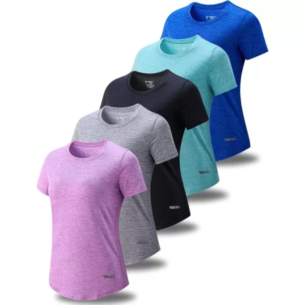 image5 Pack Womens Dry Fit Short Sleeve T Shirts Athletic Workout Tee Tops for Gym Yoga RunningBlueGrayBlackAquaLight Lavender