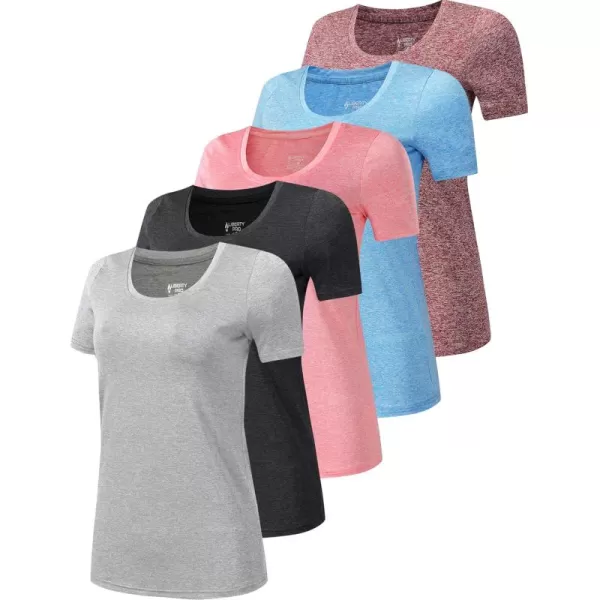 image5 Pack Womens Dry Fit Short Sleeve T Shirts Athletic Workout Tee Tops for Gym Yoga RunningHeather GrayBlackPinkLight BlueBurgundy