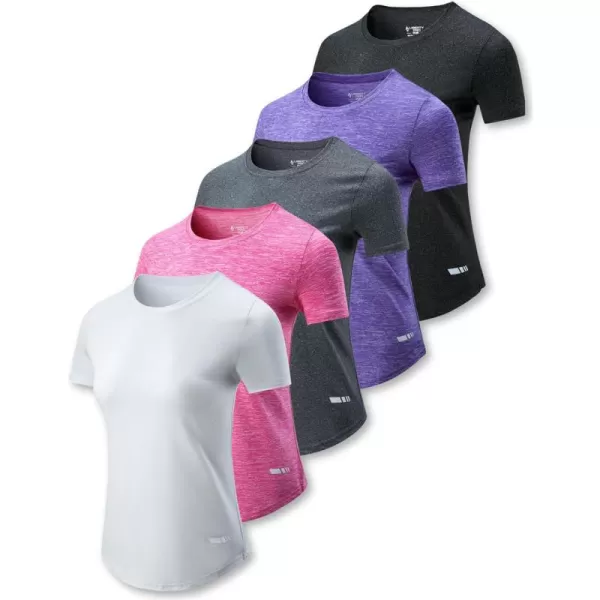 image5 Pack Womens Dry Fit Short Sleeve T Shirts Athletic Workout Tee Tops for Gym Yoga RunningHeather PinkLight GrayCharcoalLavenderBlack