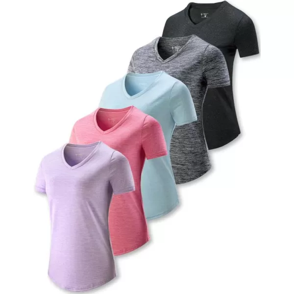 image5 Pack Womens Dry Fit Short Sleeve T Shirts Athletic Workout Tee Tops for Gym Yoga RunningPinkLavenderBaby BlueGrayBlack