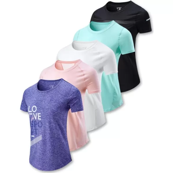 image5 Pack Womens Dry Fit Short Sleeve T Shirts Athletic Workout Tee Tops for Gym Yoga RunningPinkWhiteBlackPurpleTurquois