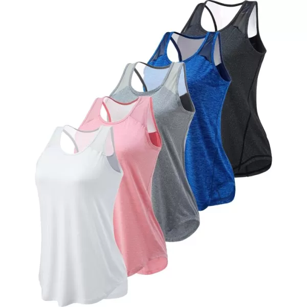 image5 Pack Womens Workout Tops Athletic Racerback Tank Tops for Women Mesh Sleeveless Shirts Yoga for Gym RunningWhiteHeather PinkGrayNavyBlack