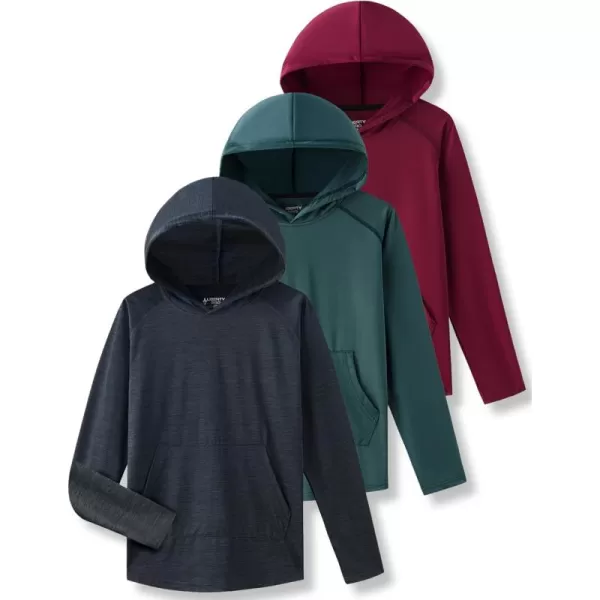 imageLiberty Imports 3 Pack Youth Boys Teen Active Long Sleeve Hoodie Sweatshirts  Athletic DryFit Hooded Pullover ShirtsCharcoalMaroonSage Green