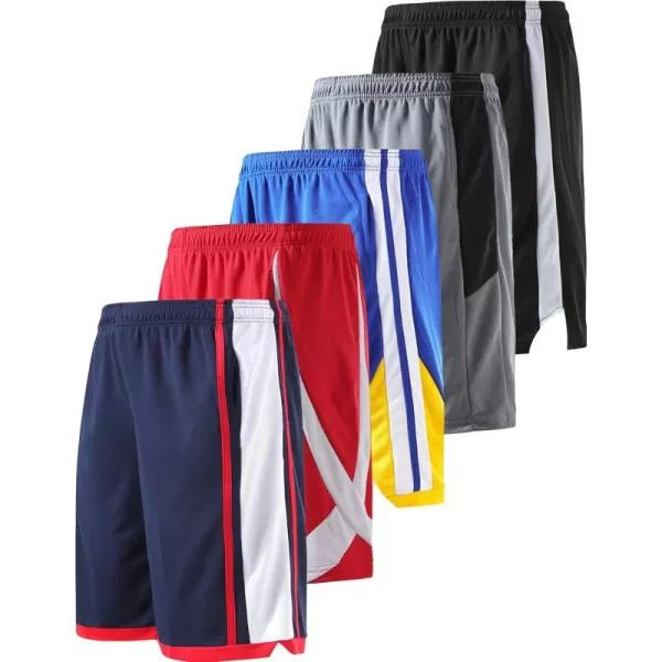 imageLiberty Imports 5 Pack Big Boys Youth Athletic Mesh Basketball Shorts with Pockets Quick Dry ActivewearBlueGrayNavyBlackRed