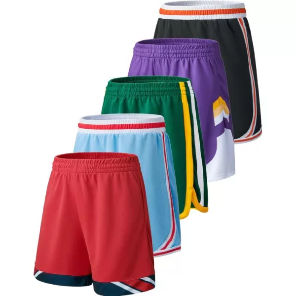 imageLiberty Imports 5 Pack Big Boys Youth Athletic Mesh Basketball Shorts with Pockets Quick Dry ActivewearRedBlackPurpleDark GreenSky Blue