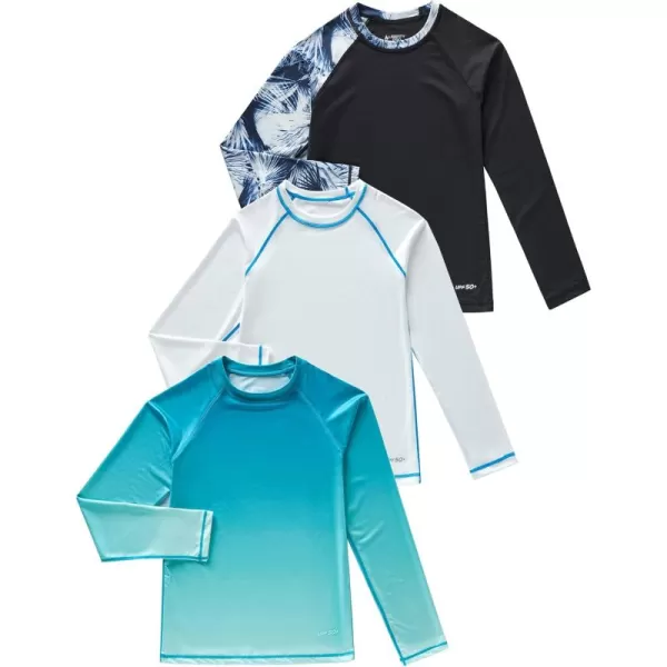 imageLiberty Pro 3 Pack Boys UPF 50 Rash Guard Long Sleeve Swim Shirts Quick Dry UV Protection Swimwear for KidsBlackWhiteGradient Aqua