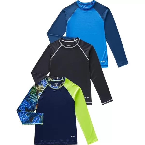 imageLiberty Pro 3 Pack Boys UPF 50 Rash Guard Long Sleeve Swim Shirts Quick Dry UV Protection Swimwear for KidsBlueNavyBlack